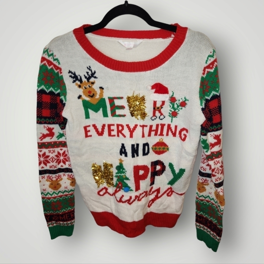 NOBO "MERRY EVERYTHING AND HAPPY ALWAYS" Ugly Christmas Sweater Jr. Small